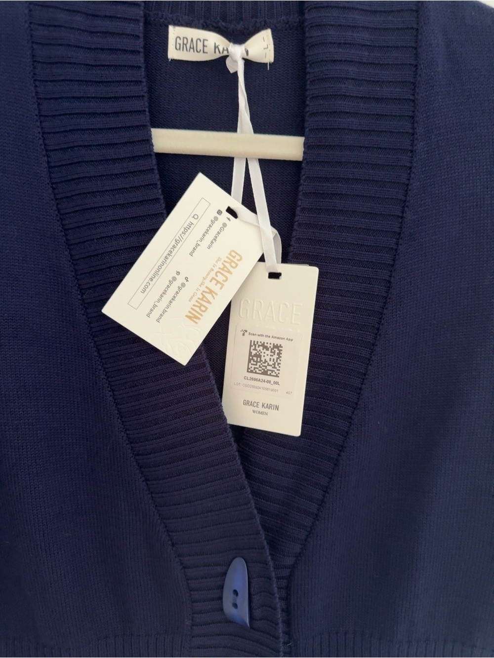 NWT Grace Karin Navy Peplum Cardigan Sweater Button Front Long Sleeve L - Picture 5 of 6